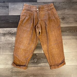 Dolce & Gabbana Women's Capri Pant 4 Crop Linen Blend Brown Pleated Barrel 30”